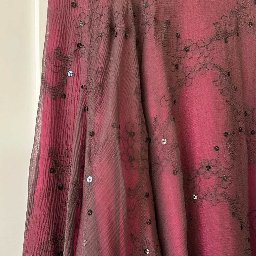 100% Silk Vintage 90s AK Anne Klein Burgundy Midi Skirt, Size 8 - Picture 5 of 8